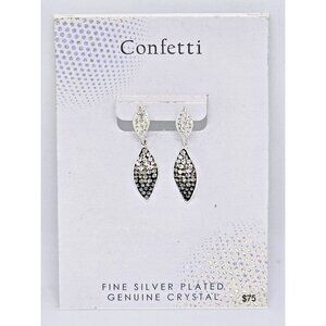 JCM Silver Plated Crystal Marquise Drop Earrings White Black Rhinestone Dangle